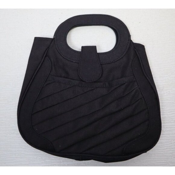 BAG WORLD - VINTAGE BLACK CANVAS HANDBAG CLUTCH PURSE - Picture 1 of 7